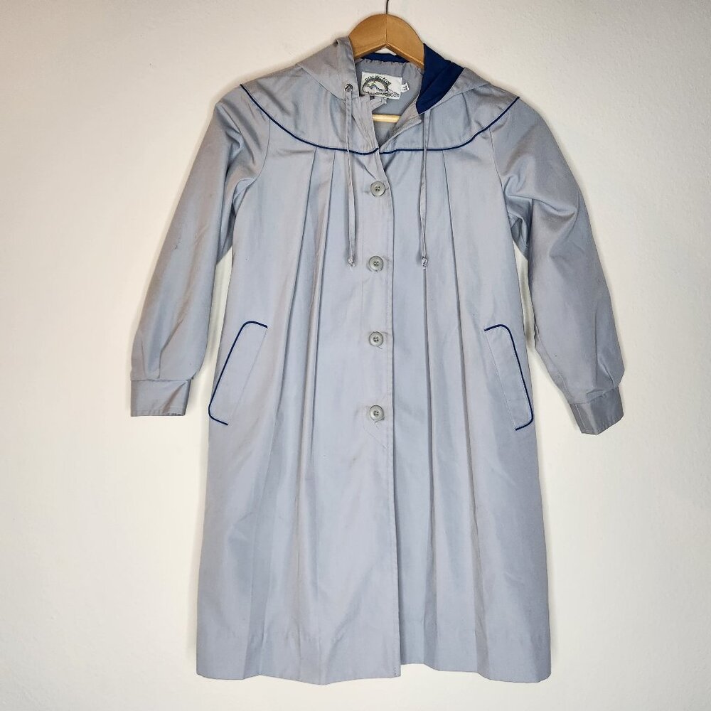 VTG Pacific Trail Girls Size 8 Gray Peacoat Long Button Trench Hooded Pleated